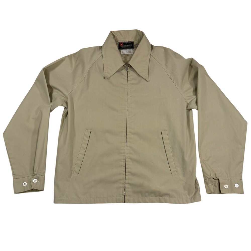 Lancashire Mens Khaki Vintage Harrington Jacket Full Zip Pointed Collar 70s